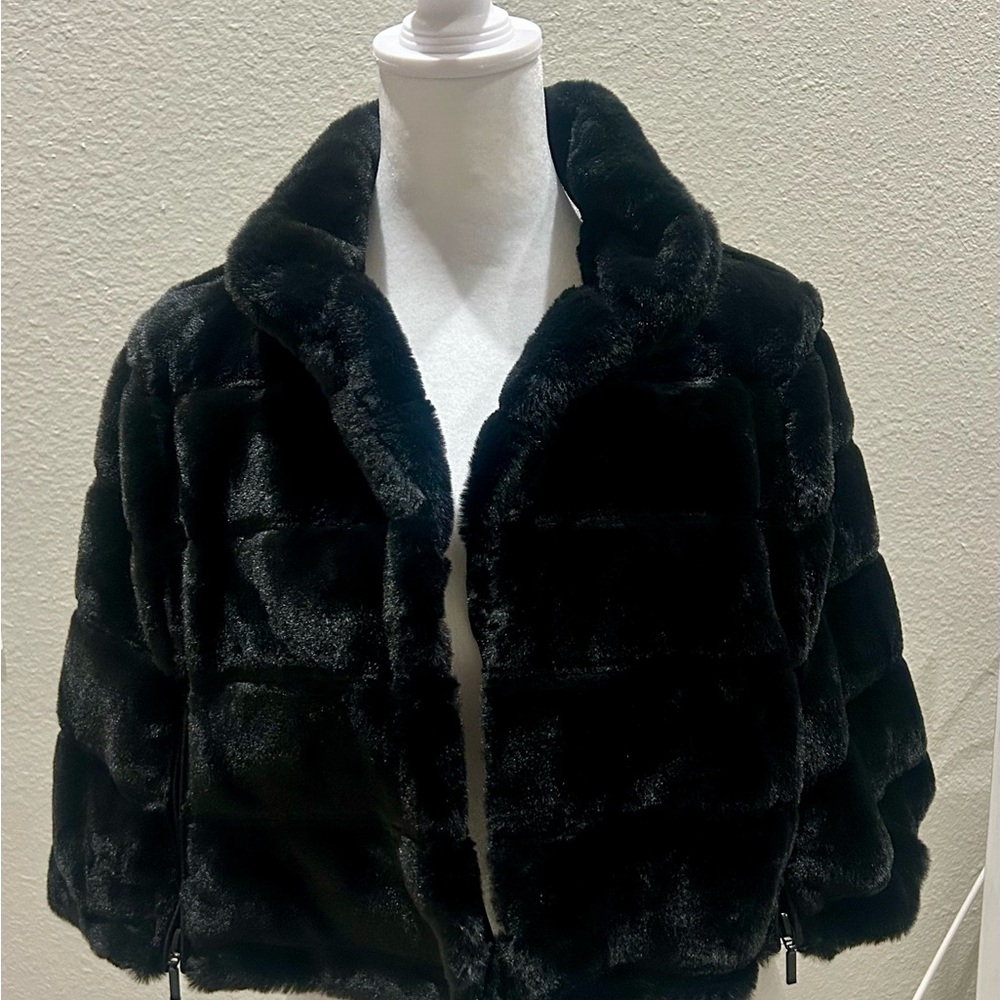 BCBG Black Teddy Cape Feminine coquette